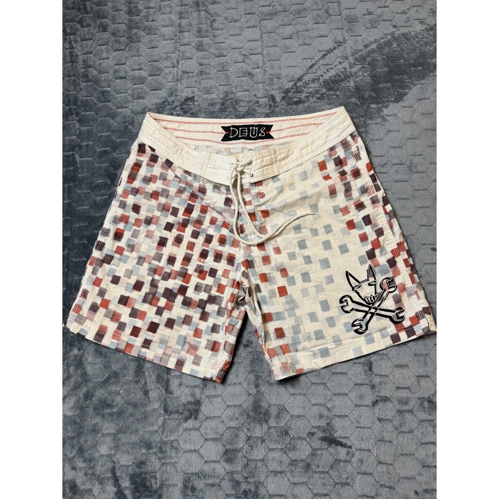 Deus Ex Machina Shorts Mens 34 Multicolor‎ Dog Wrench Patch Swim Trunks Cotton